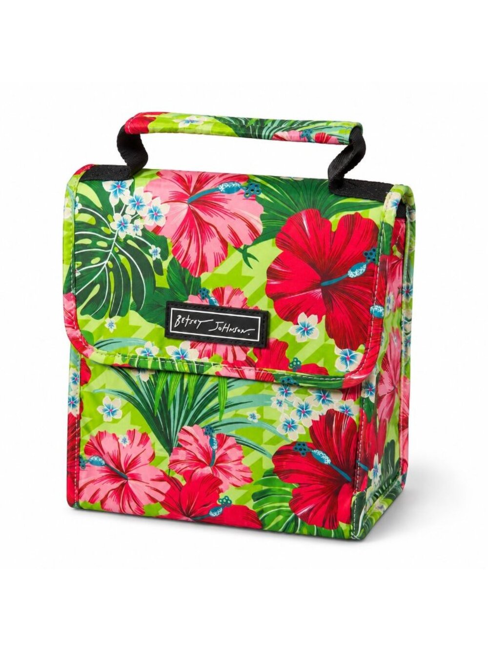 HK30 - "Betsey Johnson Tropical Hibiscus Insulated Lunch Bag Tote Green Pink Flo